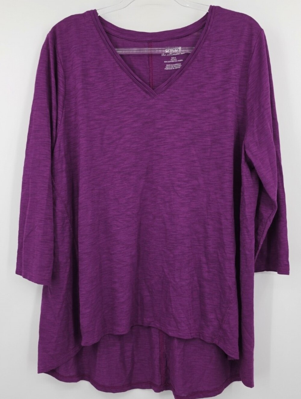 Chicos 3 The Ultimate Tee V Neck 3/4 Sleeve XL Purple